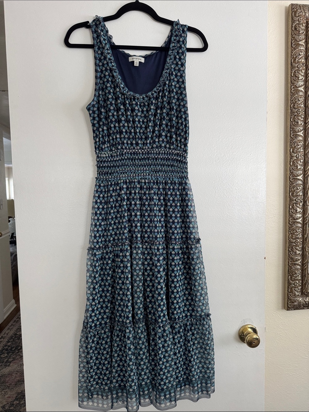 Max Studio Blue Patterned Tiered Dress